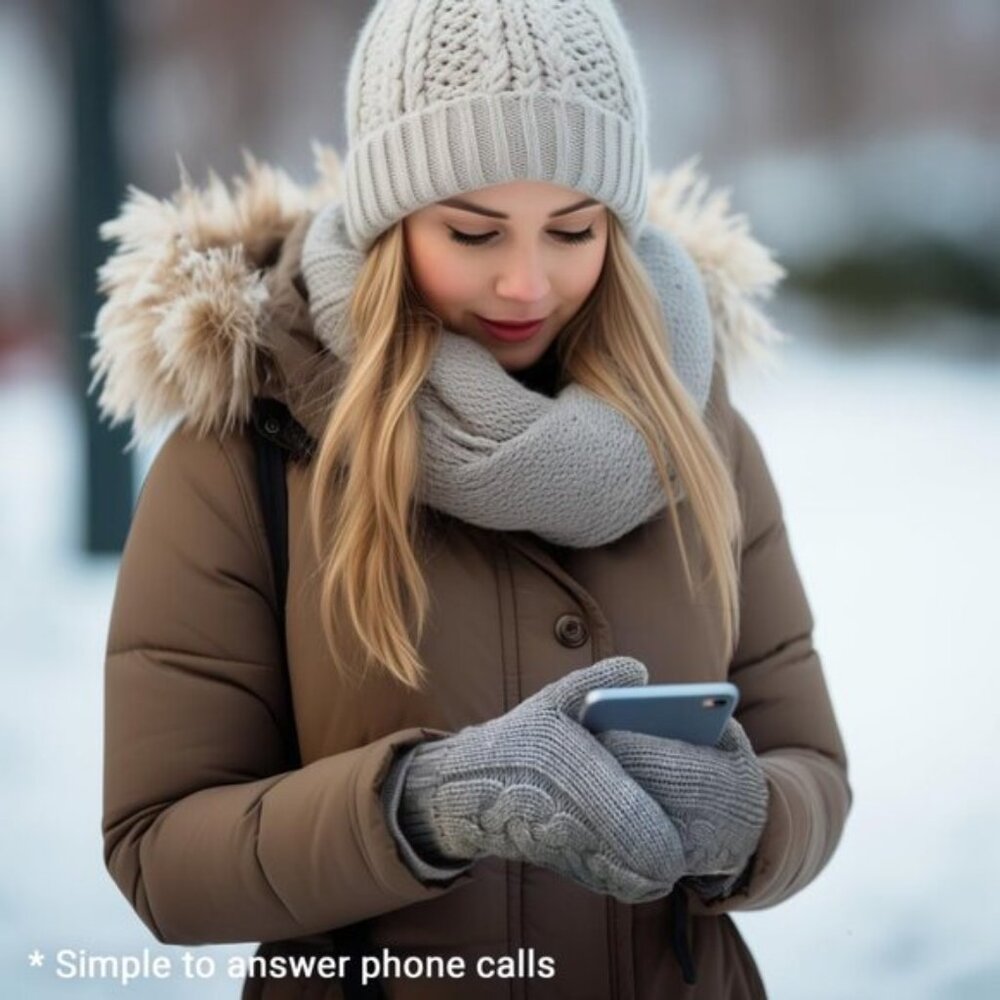 🆕Women Gray Touchscreen Sherpa Lined Cold Weather Chunky Cable Knit Mittens - Picture 8 of 8